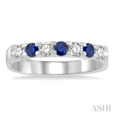 3 MM Sapphire and 3/8 ctw Round Cut Diamond Precious Wedding Band in 14K White Gold