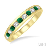 2.3 MM Emerald and 1/4 ctw Round Cut Diamond Precious Wedding Band in 14K Yellow Gold