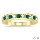 2.3 MM Emerald and 1/4 ctw Round Cut Diamond Precious Wedding Band in 14K Yellow Gold