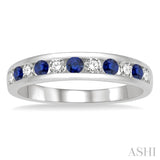 2.3 MM Sapphire and 1/4 ctw Round Cut Diamond Precious Wedding Band in 14K White Gold
