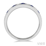 2.3 MM Sapphire and 1/4 ctw Round Cut Diamond Precious Wedding Band in 14K White Gold