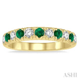 2.6 MM Emerald and 3/8 ctw Round Cut Diamond Precious Wedding Band in 14K Yellow Gold