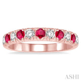 2.6 MM Ruby and 3/8 ctw Round Cut Diamond Precious Wedding Band in 14K rose Gold