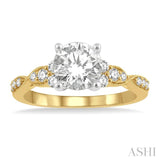 1/4 Ctw Carved Shank Round Cut Diamond Semi-Mount Engagement Ring in 14K Yellow and White Gold
