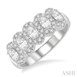 1 ctw Oval Shape 5 Stone Oval & Round Cut Diamond Halo Wedding Band in 14K White Gold