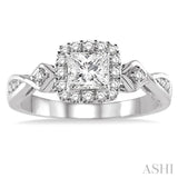 1/2 ctw Diamond Engagement Ring with 1/5 ct Princess Cut Center Stone in 14K White Gold