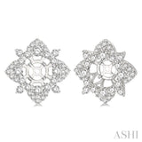 1 1/3 ctw Floral Round Cut Diamond Earrings Jacket in 14K White Gold