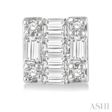 1/6 ctw Square Shape Baguette and Round Cut Diamond Petite Fashion Earring in 10K White Gold.