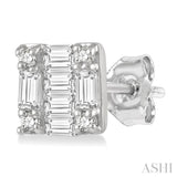 1/6 ctw Square Shape Baguette and Round Cut Diamond Petite Fashion Earring in 10K White Gold.