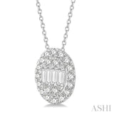 1/4 ctw Oval Mount Baguette and Round Cut Diamond Pendant With Chain in 14K White Gold