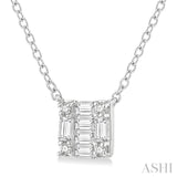 1/8 ctw Square Shape Baguette and Round Cut Diamond Petite Fashion Pendant With Chain in 10K White Gold