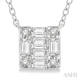 1/8 ctw Square Shape Baguette and Round Cut Diamond Petite Fashion Pendant With Chain in 10K White Gold