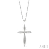 1/4 ctw Marquise Shape Round Cut Diamond Cross Pendant With Chain in 10K White Gold