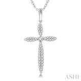 1/4 ctw Marquise Shape Round Cut Diamond Cross Pendant With Chain in 10K White Gold