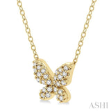 1/6 ctw Butterfly Motif Round Cut Diamond Petite Fashion Pendant With Chain in 14K Yellow Gold