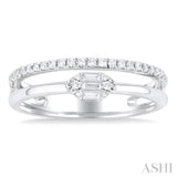 1/4 Ctw Marquise shape Twin Band Baguette and Round Cut Diamond Fusion Fashion Ring in 10K White Gold