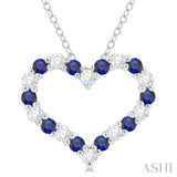 1.80 MM Round Cut Sapphire and 1/4 Ctw Open Heart Round Cut Diamond Precious Fashion Pendant With Chain in 14K White Gold