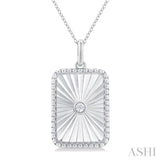 1/20 Ctw Rectangle fluted medallion Round Cut Diamond Pendant With Chain in Sterling Silver