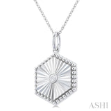1/20 Ctw Hexagon fluted medallion Round Cut Diamond Pendant With Chain in Sterling Silver