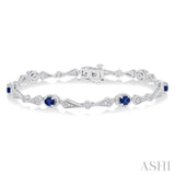 4X3 MM Oval Cut Sapphire and 1/10 Ctw Round Cut Diamond Precious Bracelet in 10K White Gold