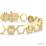 3/4 Ctw Double & Open Window Hexagon Round Cut Diamond Fashion Bracelet in 14K Yellow Gold