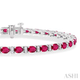 4X3 MM Oval Cut Ruby and 1/3 Ctw Round Cut Diamond Precious Bracelet in 14K White Gold