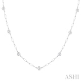 1 Ctw Bezel Set Round Cut Diamond Paperclip Station Necklace in 14K White Gold