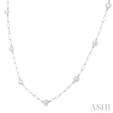 1 Ctw Bezel Set Round Cut Diamond Paperclip Station Necklace in 14K White Gold