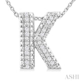 1/20 ctw Bubble Accent Initial 'K' Round Cut Diamond Fashion Pendant With Chain in Sterling Silver