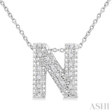 1/20 ctw Bubble Accent Initial 'N' Round Cut Diamond Fashion Pendant With Chain in Sterling Silver