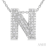 1/20 ctw Bubble Accent Initial 'N' Round Cut Diamond Fashion Pendant With Chain in Sterling Silver