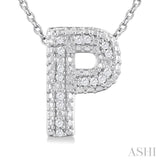 1/20 ctw Bubble Accent Initial 'P' Round Cut Diamond Fashion Pendant With Chain in Sterling Silver