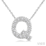 1/20 ctw Bubble Accent Initial 'Q' Round Cut Diamond Fashion Pendant With Chain in Sterling Silver