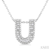 1/20 ctw Bubble Accent Initial 'U' Round Cut Diamond Fashion Pendant With Chain in Sterling Silver