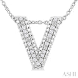 1/20 ctw Bubble Accent Initial 'V' Round Cut Diamond Fashion Pendant With Chain in Sterling Silver