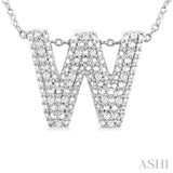 1/20 ctw Bubble Accent Initial 'W' Round Cut Diamond Fashion Pendant With Chain in Sterling Silver