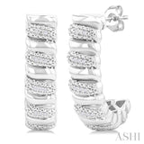 1/10 ctw Bold Silver Ribbed Swirl Round Cut Diamond Bold Half Hoop Earring in Sterling Silver