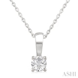 1/5 ctw Prong Set Round Cut Diamond Solitaire Pendant With Chain in 14K White Gold