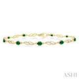 4X3 MM Oval Cut Emerald and 1/5 ctw Round Cut Diamond Precious Eternity Link Tennis Bracelet in 10K Yellow Gold