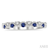1.8 MM Sapphire and 1/6 Ctw Round Cut Diamond Precious Waves Wedding Band in 14K White Gold