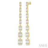 1 1/2 ctw Fusion Baguette and Round Cut Diamond Fashion Long Earring in 14K Yellow Gold