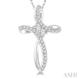 1/5 ctw Rolled Back Cross Charm 2Stone Round Cut Diamond Pendant With Link Chain in 14K White Gold