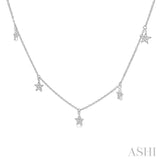 1/10 ctw Star Charm Round Cut Diamond Station Necklace in 14K White Gold