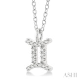 1/10 Ctw Gemini Round Cut Diamond Zodiac Pendant With Chain in 10K White Gold