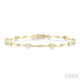 1 1/3 ctw Bezel Set Oval and Round Cut Diamond Bar Link Bracelet in 14K Yellow Gold