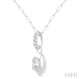 1/4 ctw Dome Oval and Round Cut Diamond Fashion Pendant With Paper Clip Chain in 14K White Gold