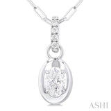 1/4 ctw Dome Oval and Round Cut Diamond Fashion Pendant With Paper Clip Chain in 14K White Gold