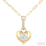 1/4 ctw Dome Heart and Round Cut Diamond Fashion Pendant With Paper Clip Chain in 14K Yellow Gold