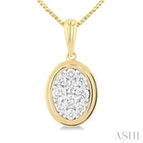 1/3 ctw Lovebright Oval Shape Round Cut Diamond Fashion Pendant With Chain in 14K Yellow and White Gold