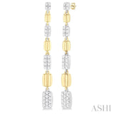 1/2 ctw Two-Toned Puffed Rectangular Link Round Cut Diamond Fashion Long Earring in 14K Yellow and White Gold